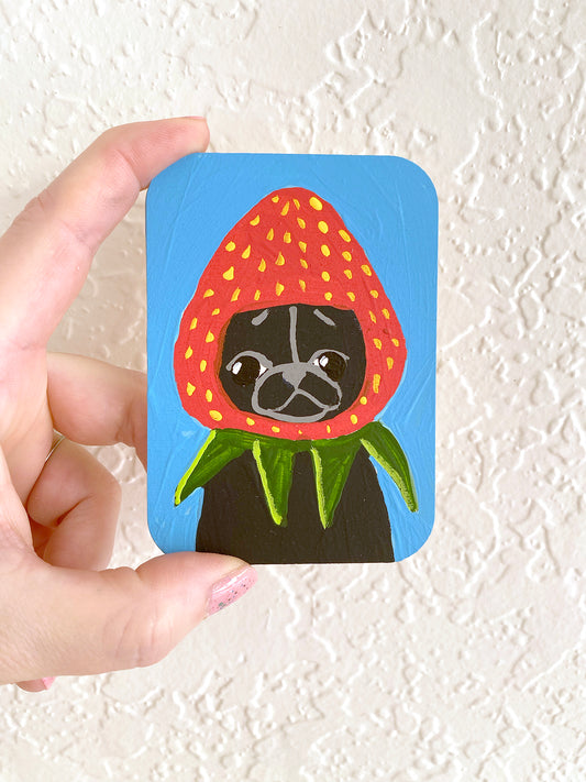 Strawberry Pug - 2024 Mini Painting Series - #1/50