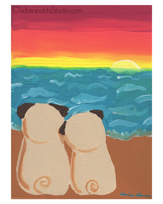 Sunset Pugscape -  Pug Art Print