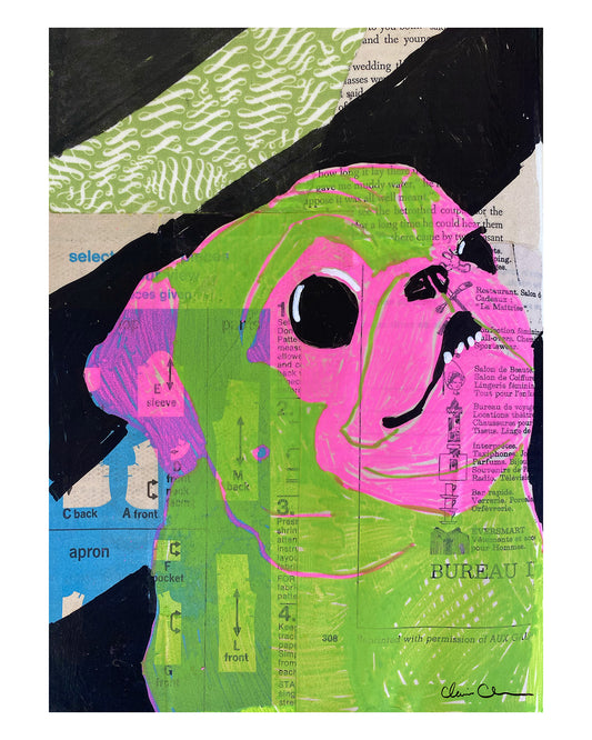 Pink and Green Pug -  Pug Art Print