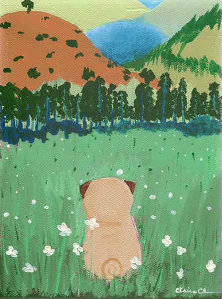 Meadow Pugscape - Art Treats #115 - Original Painting