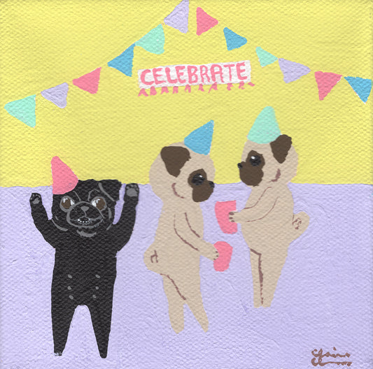 P is for... Pug Party! - Original Painting