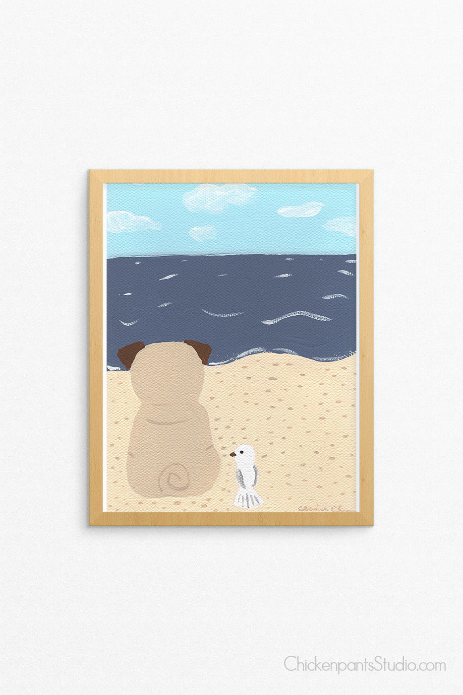 Seaside Pugscape With Fawn Pug -  Pug Art Print