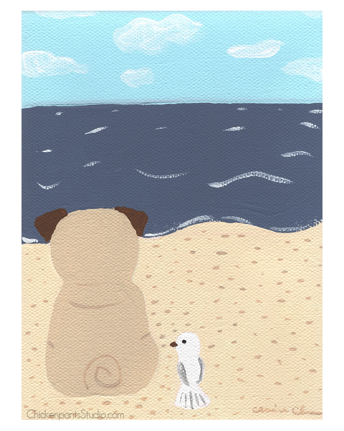 Seaside Pugscape With Fawn Pug -  Pug Art Print
