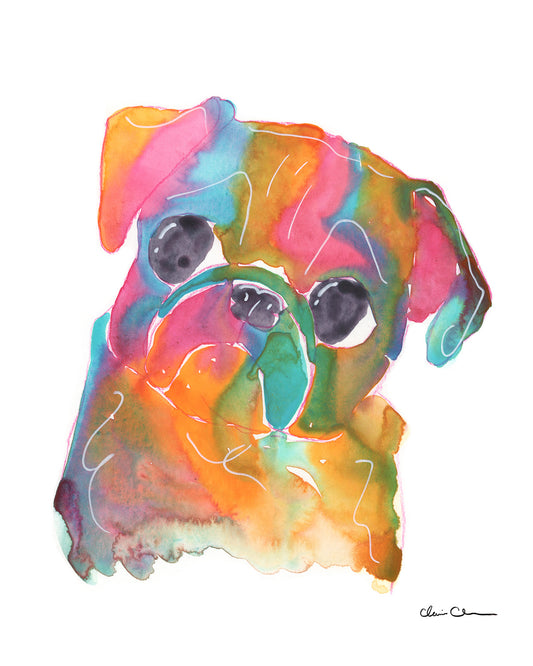 Watercolor Rainbow Pug -  Pug Art Print