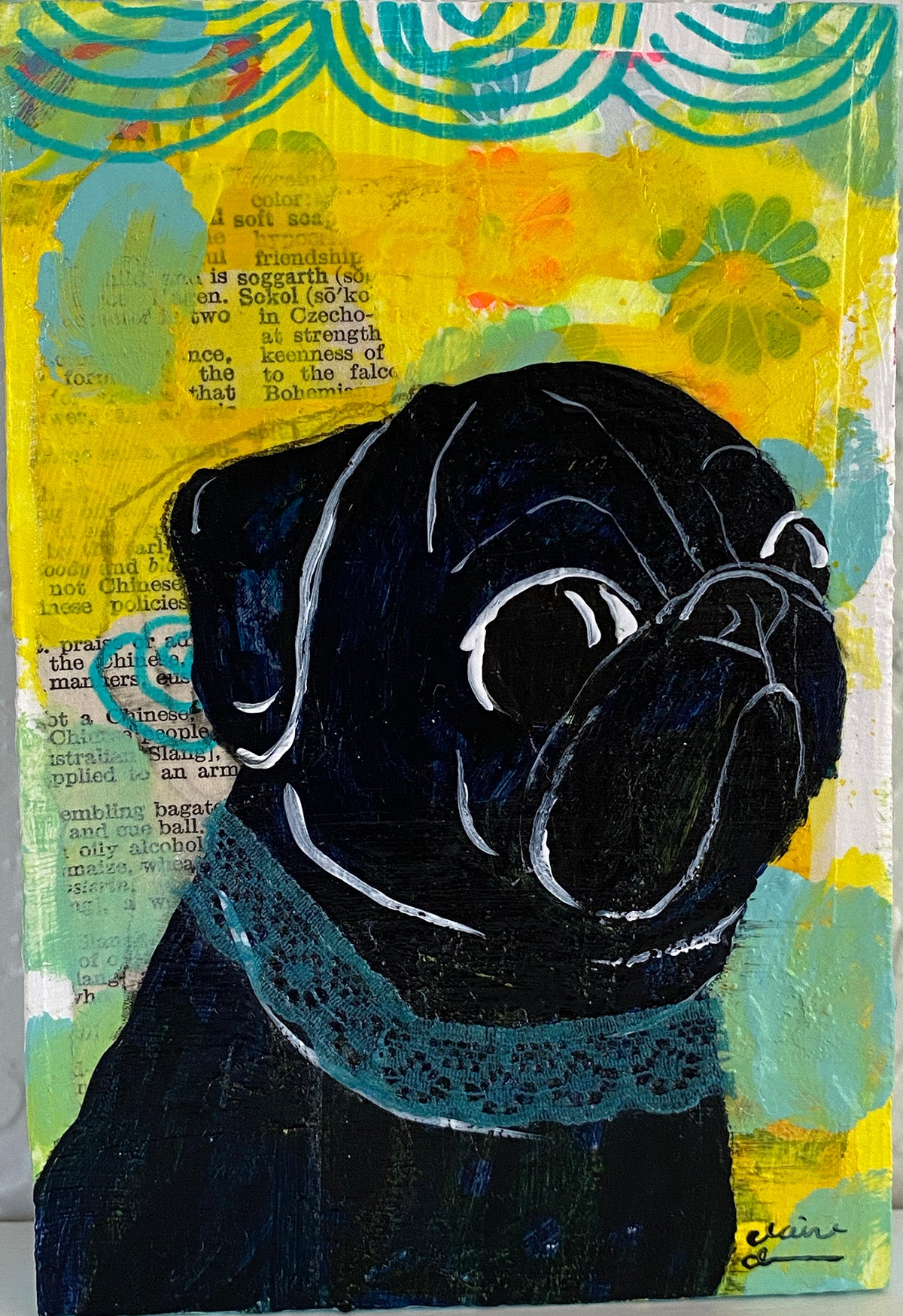 Black Pug With Collar - Art Treats #182