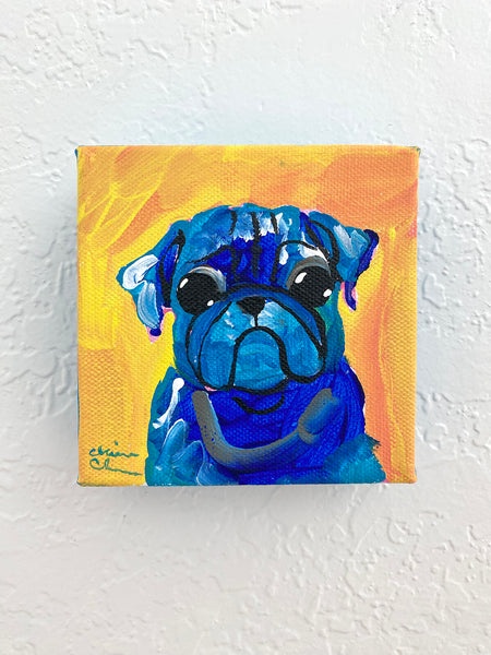 Blue Impressionist Pug - Art Treats #149