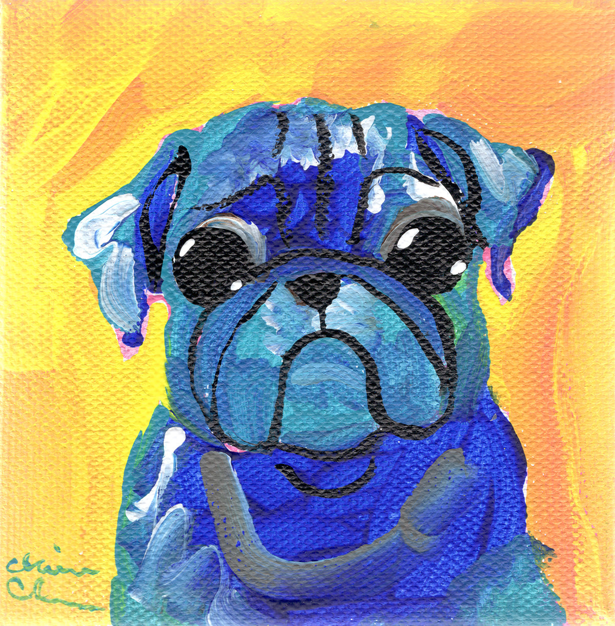 Blue Impressionist Pug - Art Treats #149