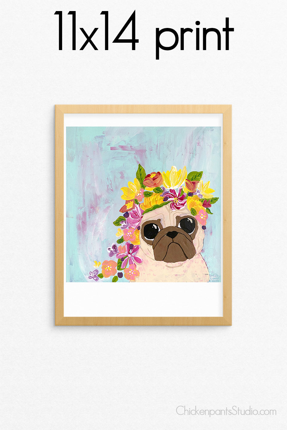 Flower Crown -  Pug Art Print