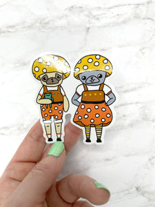 Mushroom Pug Twins - Pug Vinyl Sticker