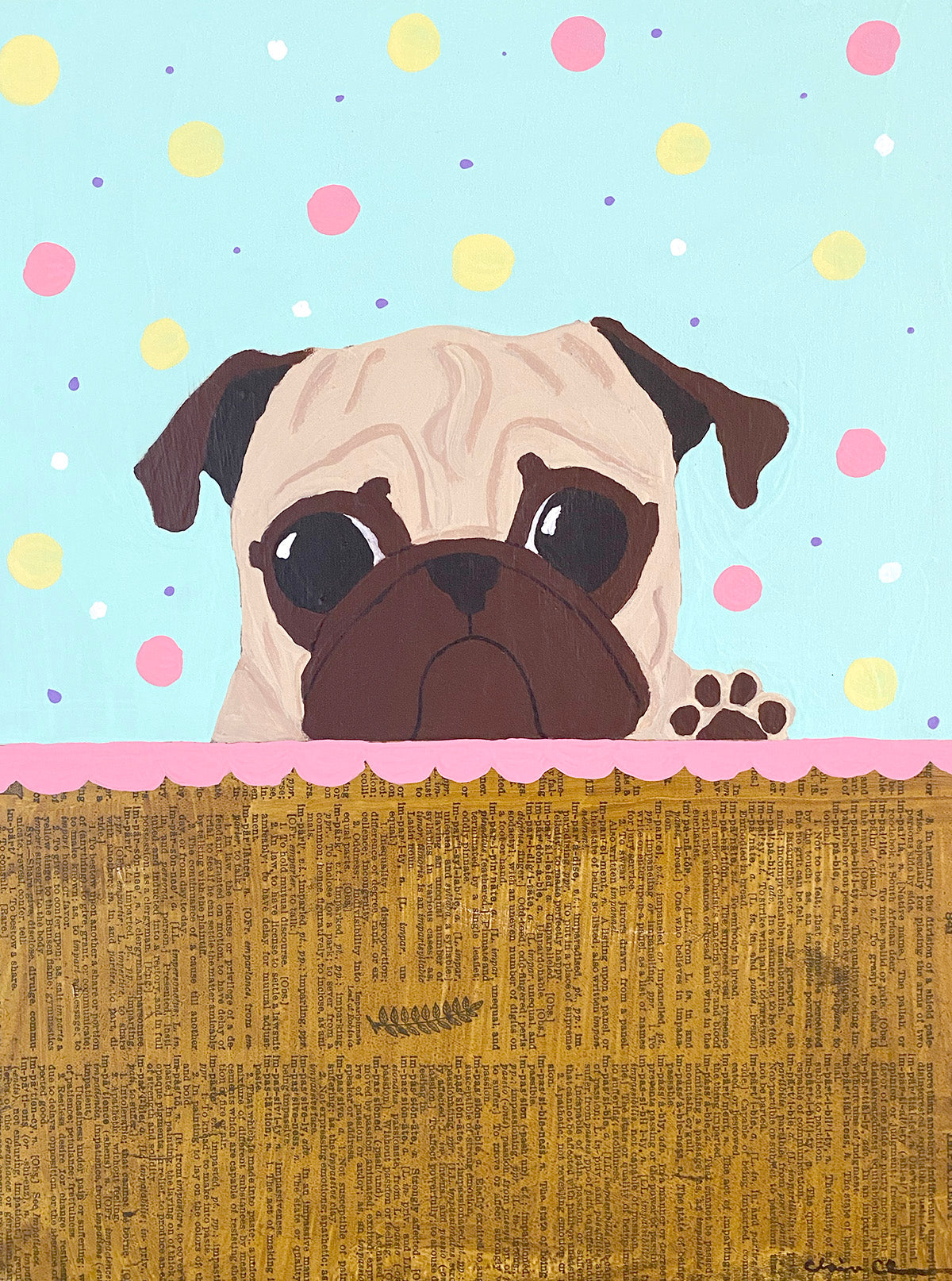 Peeking - Original Pug Painting
