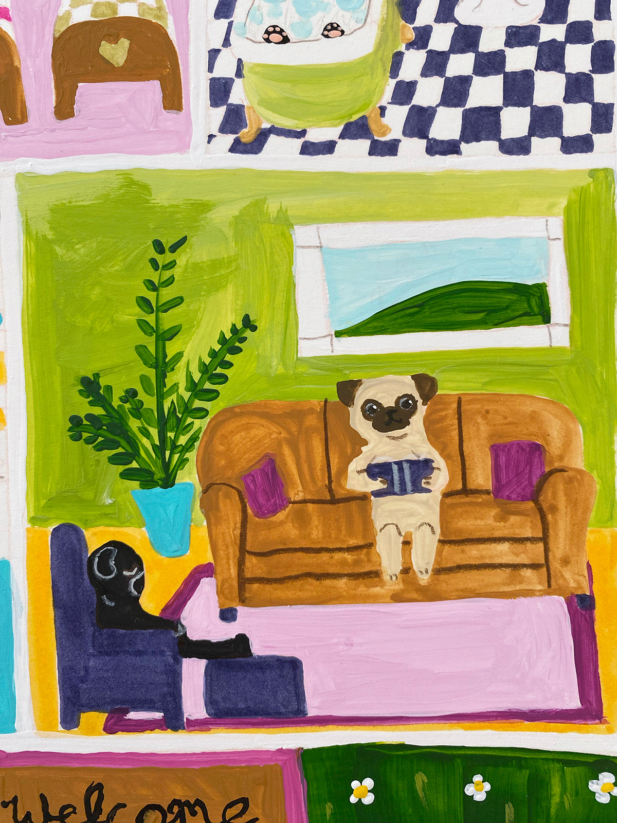 Pug House - Original Pug Painting