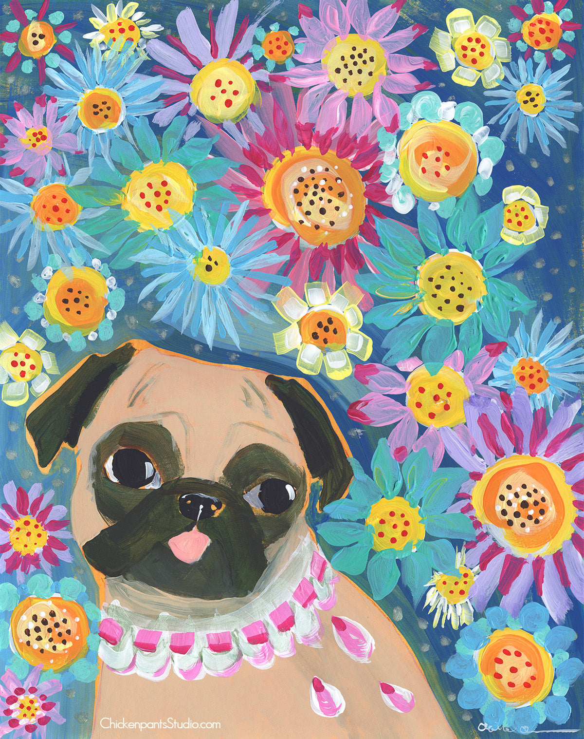 Floral - Original Pug Painting