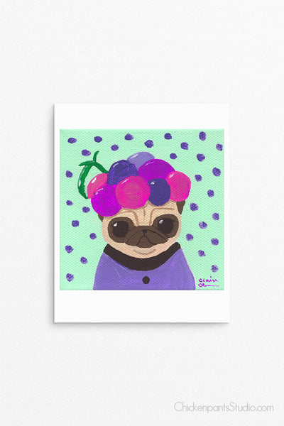 Grape Beret -  Pug Art Print