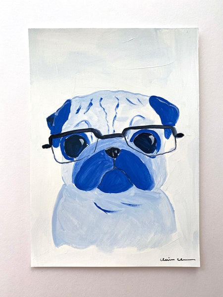Periwinkle Pug With Glasses - Original Pug Painting