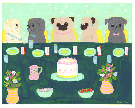 Dinner Party - Original Pug Painting