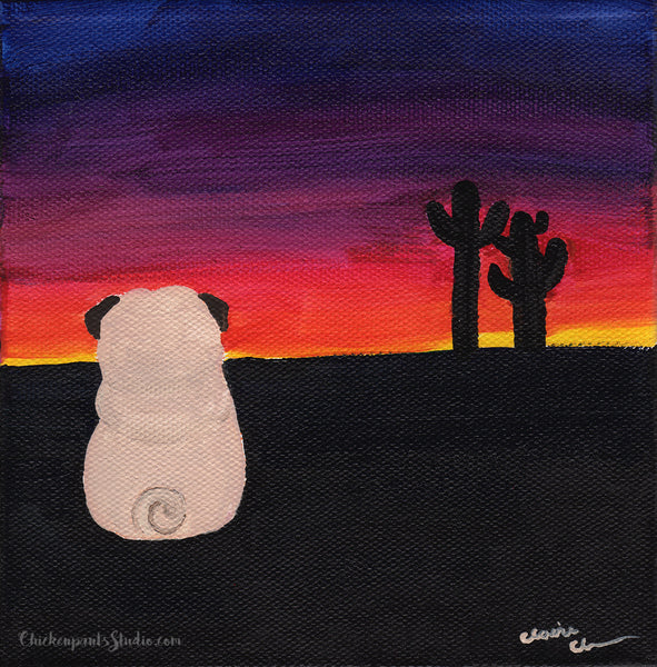 Sonoran Sunset Pug -  Pug Art Print