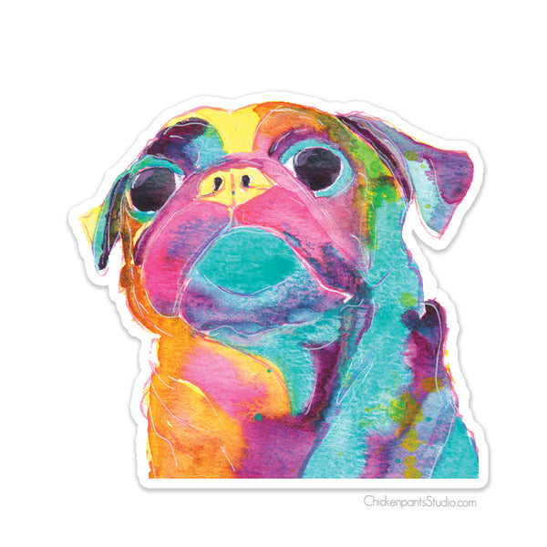 Watercolor Rainbow Pug Vinyl Sticker