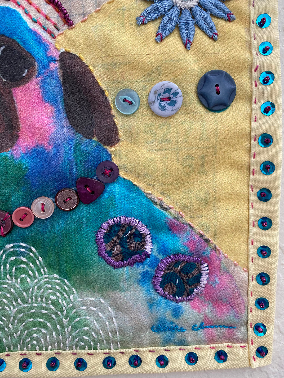 Animal Magnetism - Original Pug Textile Art
