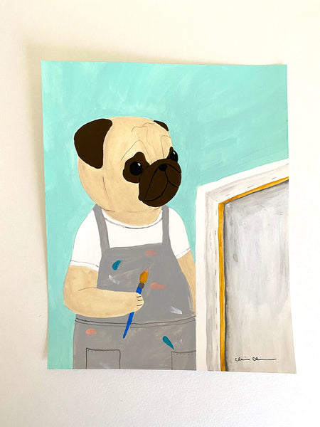 The Artist - Original Pug Painting