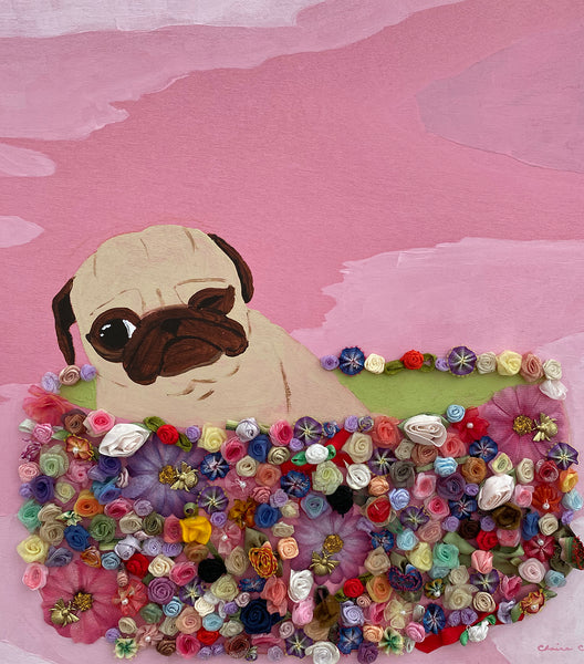 Bed Of Roses - Original Pug Painting