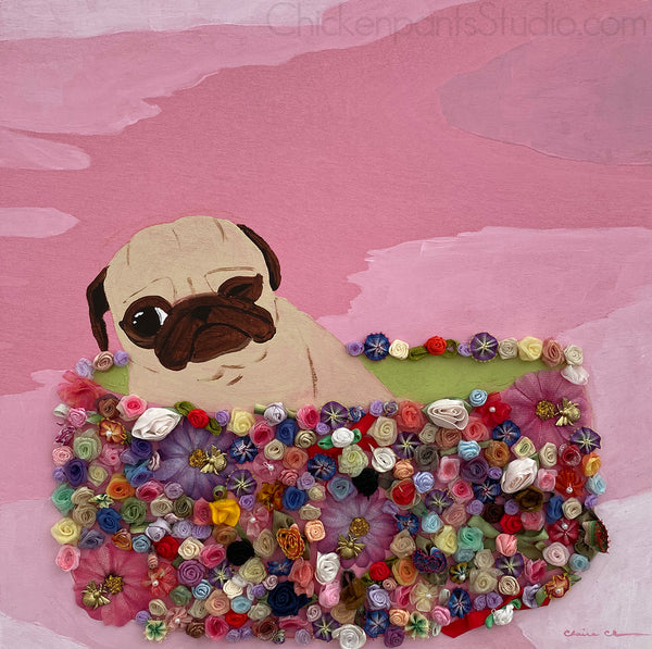 Bed Of Roses - Original Pug Painting