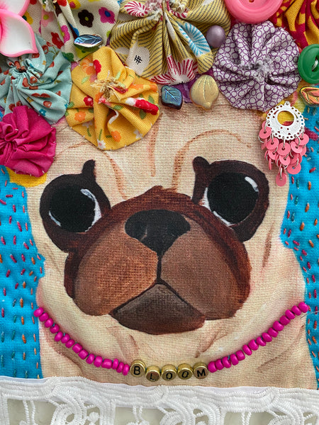 Bloom - Original Pug Textile Art
