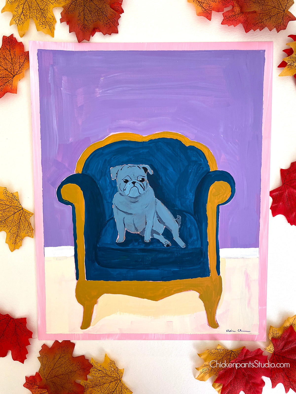The Blue Chair - Original Pug Painting