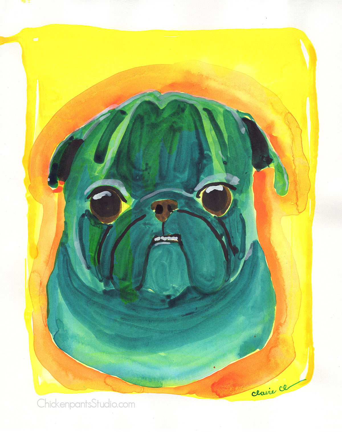 Blue Pug - Original Pug Painting