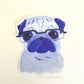 Blue Glasses Pug Vinyl Sticker