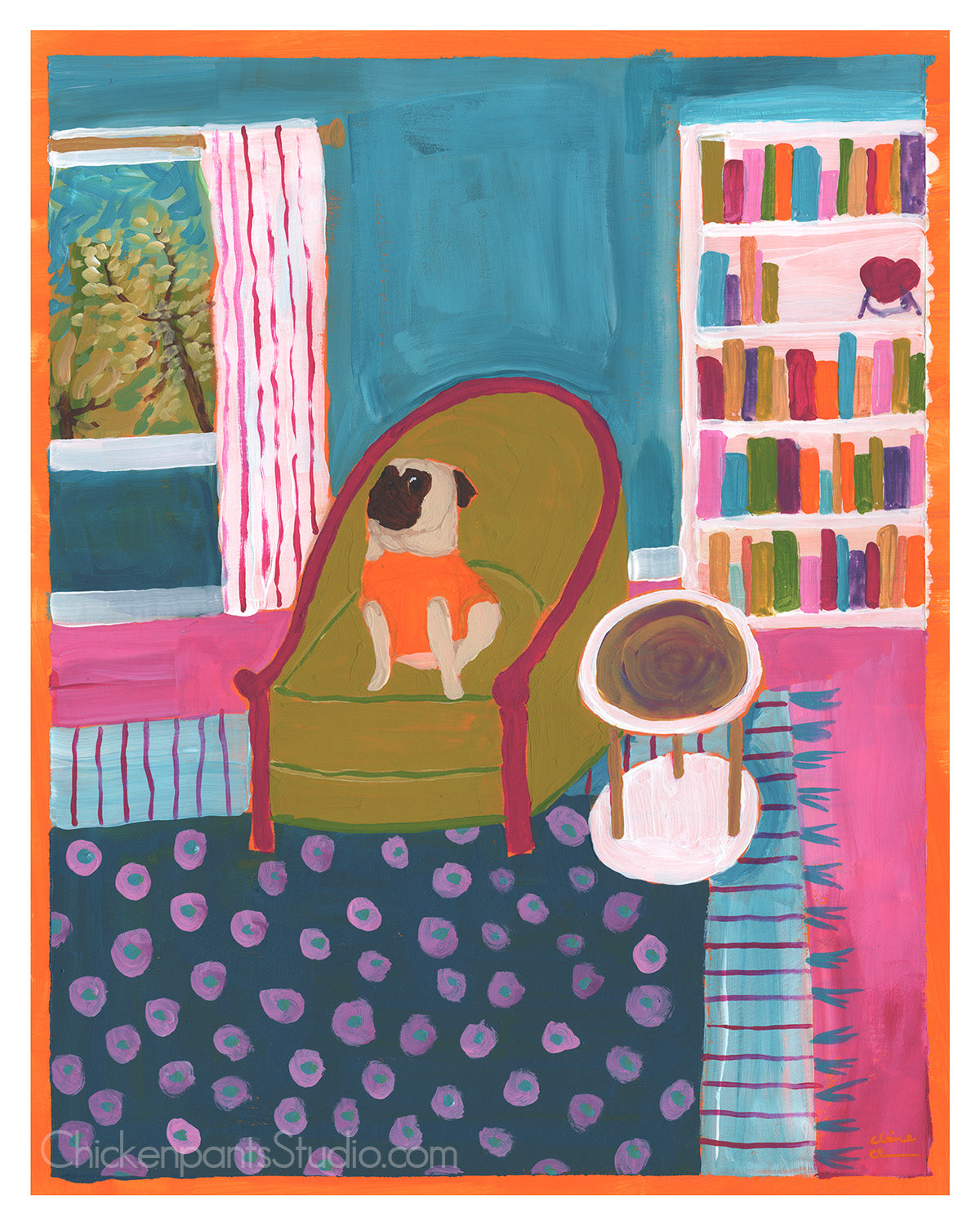 The Blue Room -  Pug Art Print