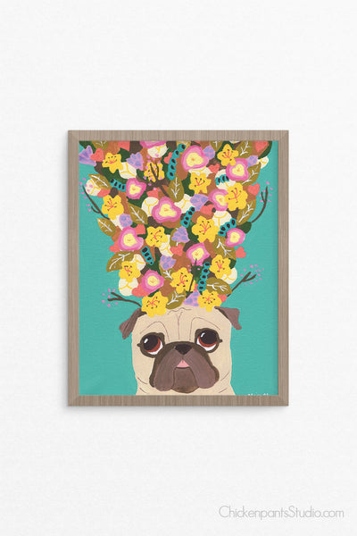 Bouquet -  Pug Art Print