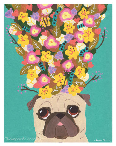 Bouquet -  Pug Art Print