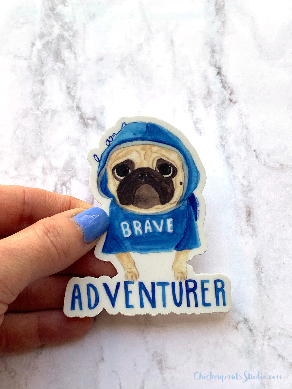 Brave Adventurer Pug Vinyl Sticker