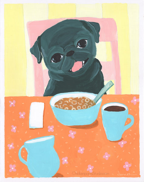 Part Of This Balanced Breakfast - Original Pug Painting