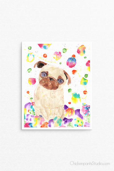 Bubbles -  Pug Art Print