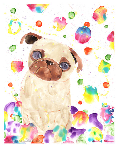 Bubbles -  Pug Art Print