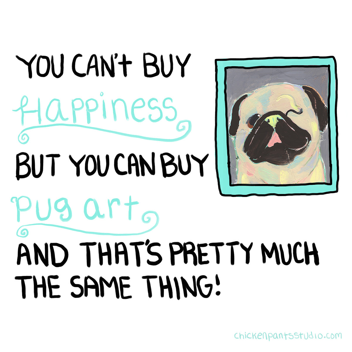 Happy As A Pug With French Fries - Original Pug Painting