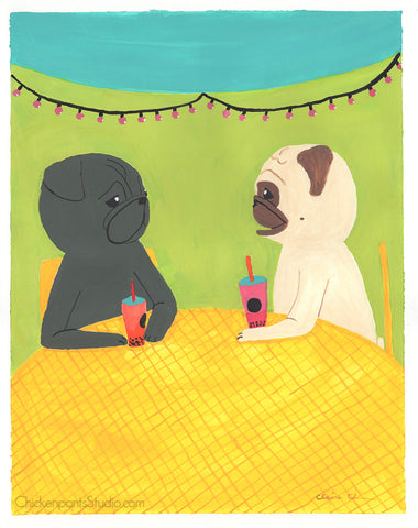 Cafe - Original Pug Painting