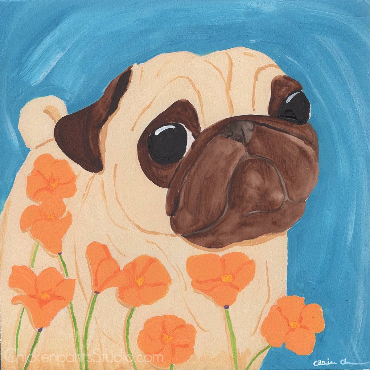 California Poppy - Original Pug Painting