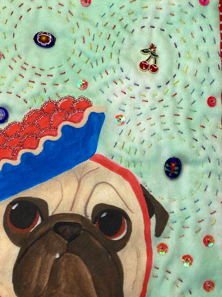 Cherry Pie - Original Pug Textile Art