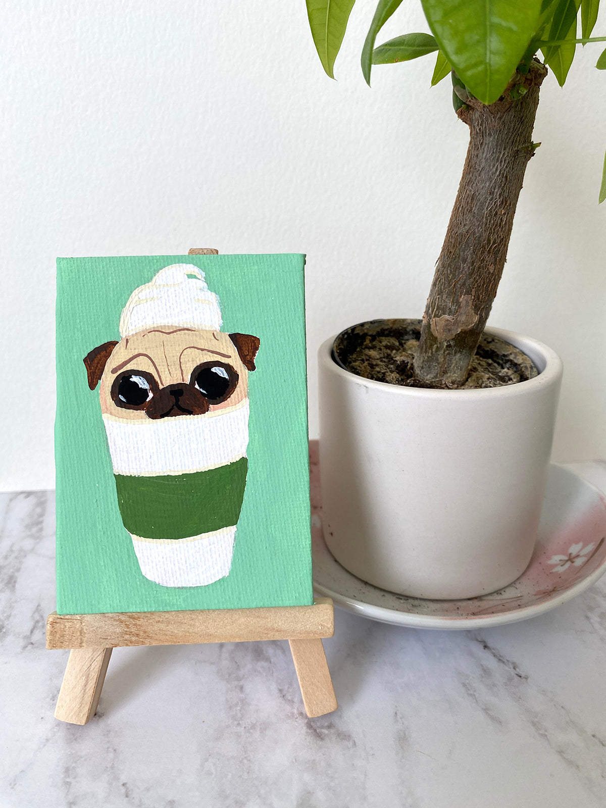 Pugkin Latte To Go - 2023 Mini Painting Series - #37/48
