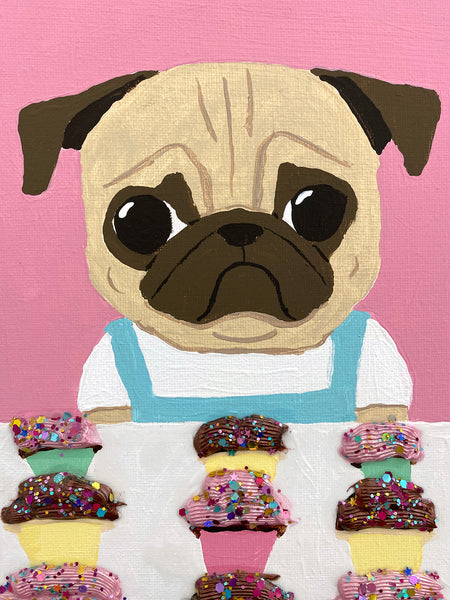 Cupcake Shop - Original Pug Painting