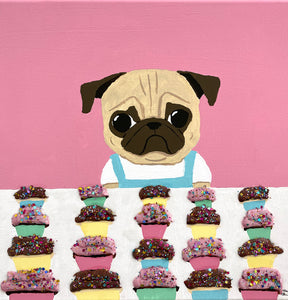 Cupcake Shop - Original Pug Painting