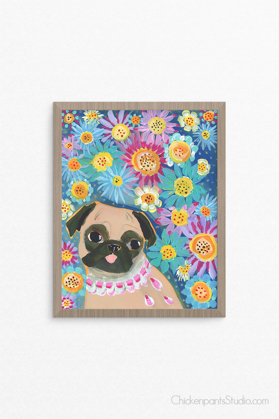 Floral Pug -  Pug Art Print