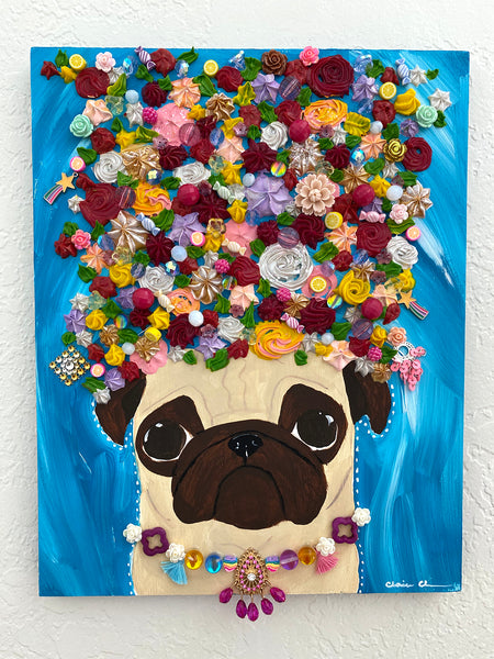 Flower Headdress - Original Pug Painting