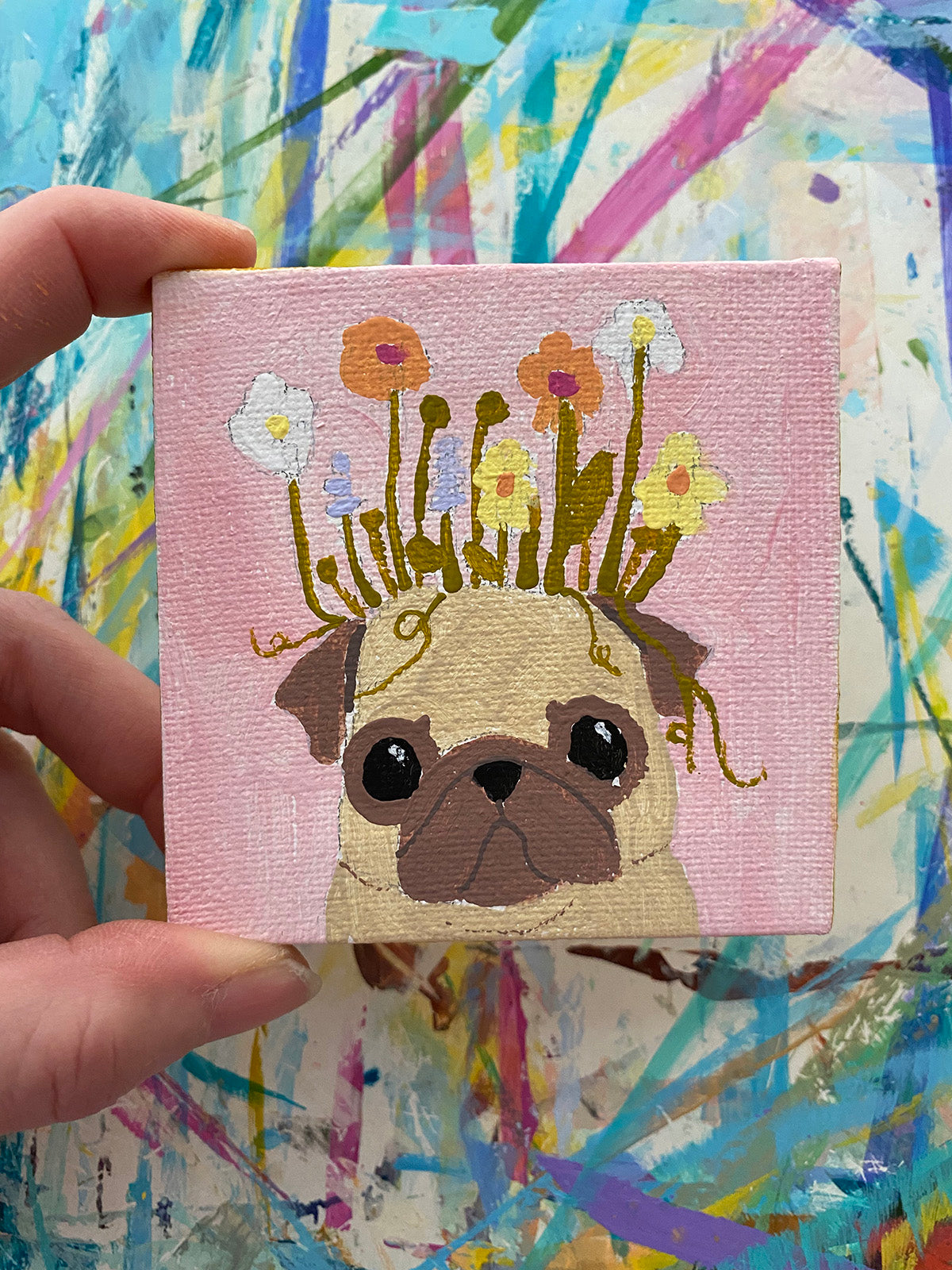 My Own Personal Garden - Original Miniature Pug Painting
