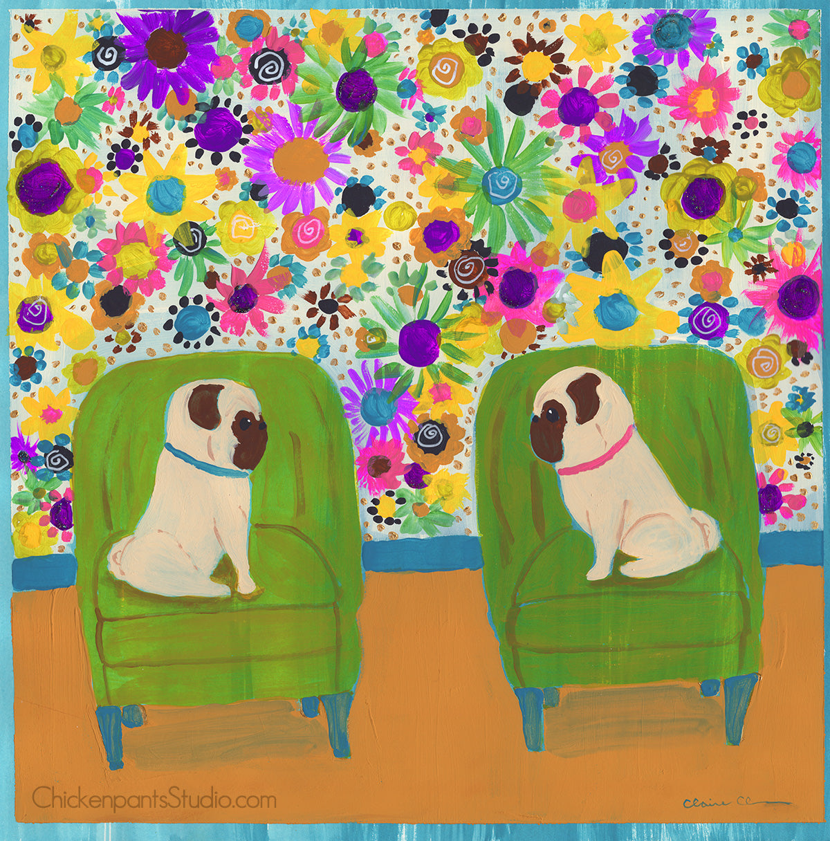 Flower Wall - Original Pug Painting