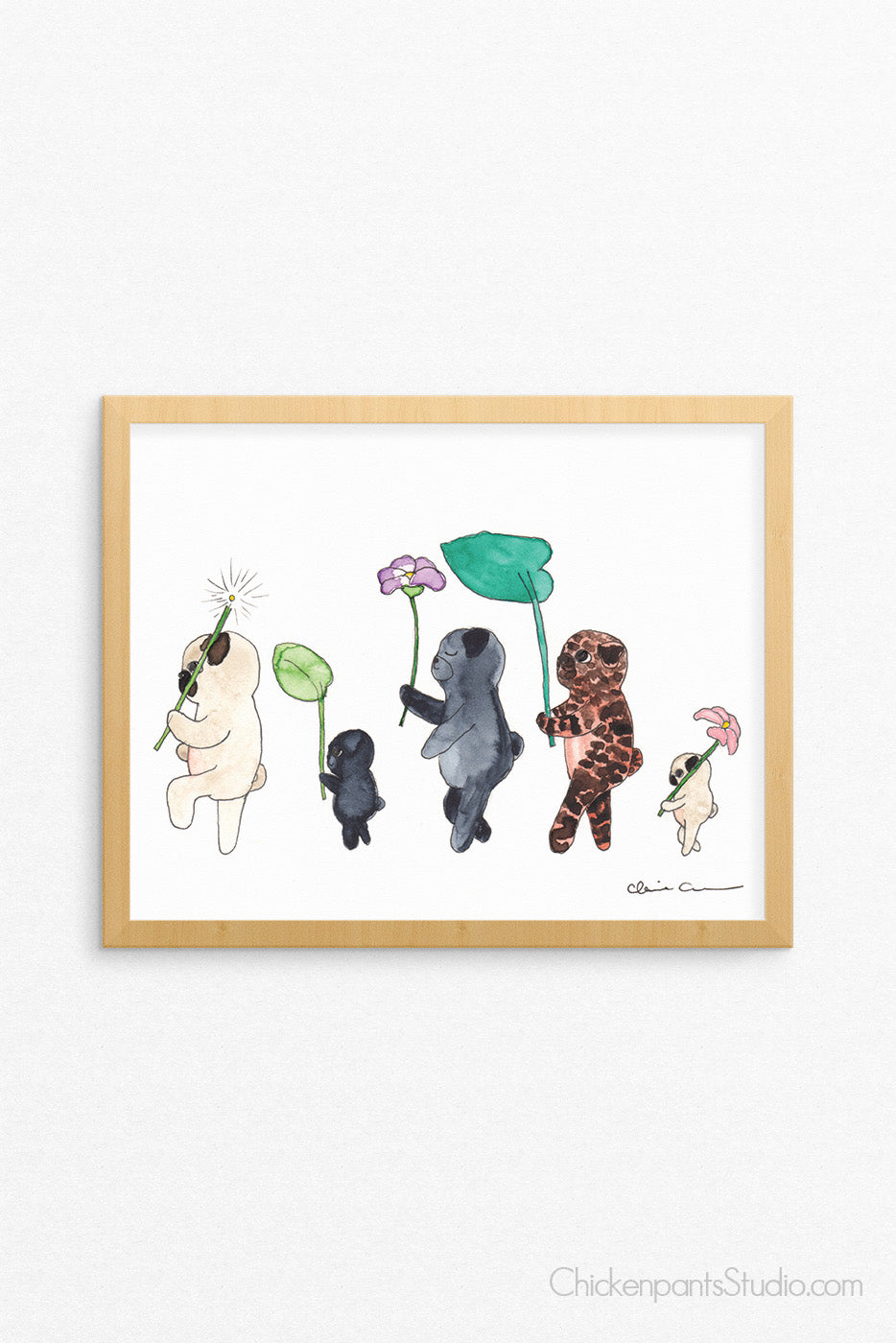 Forest March / Forest Parade -  Pug Art Print