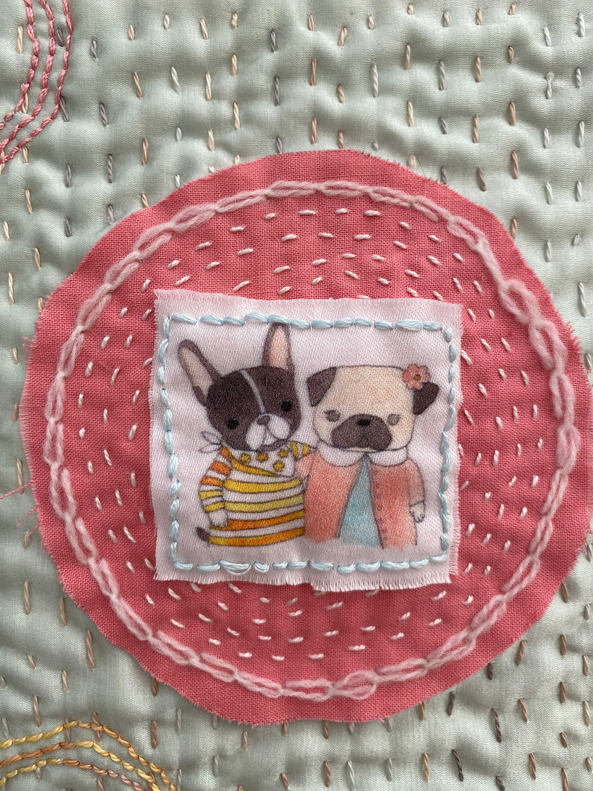 Best Friends - Original Pug Textile Art