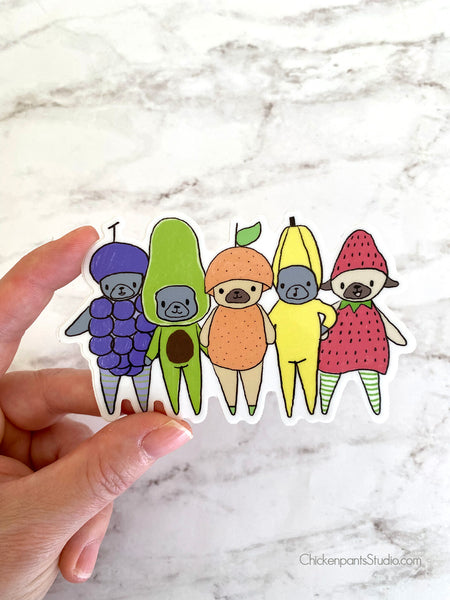 Fruity Cuties Vinyl Pug Sticker